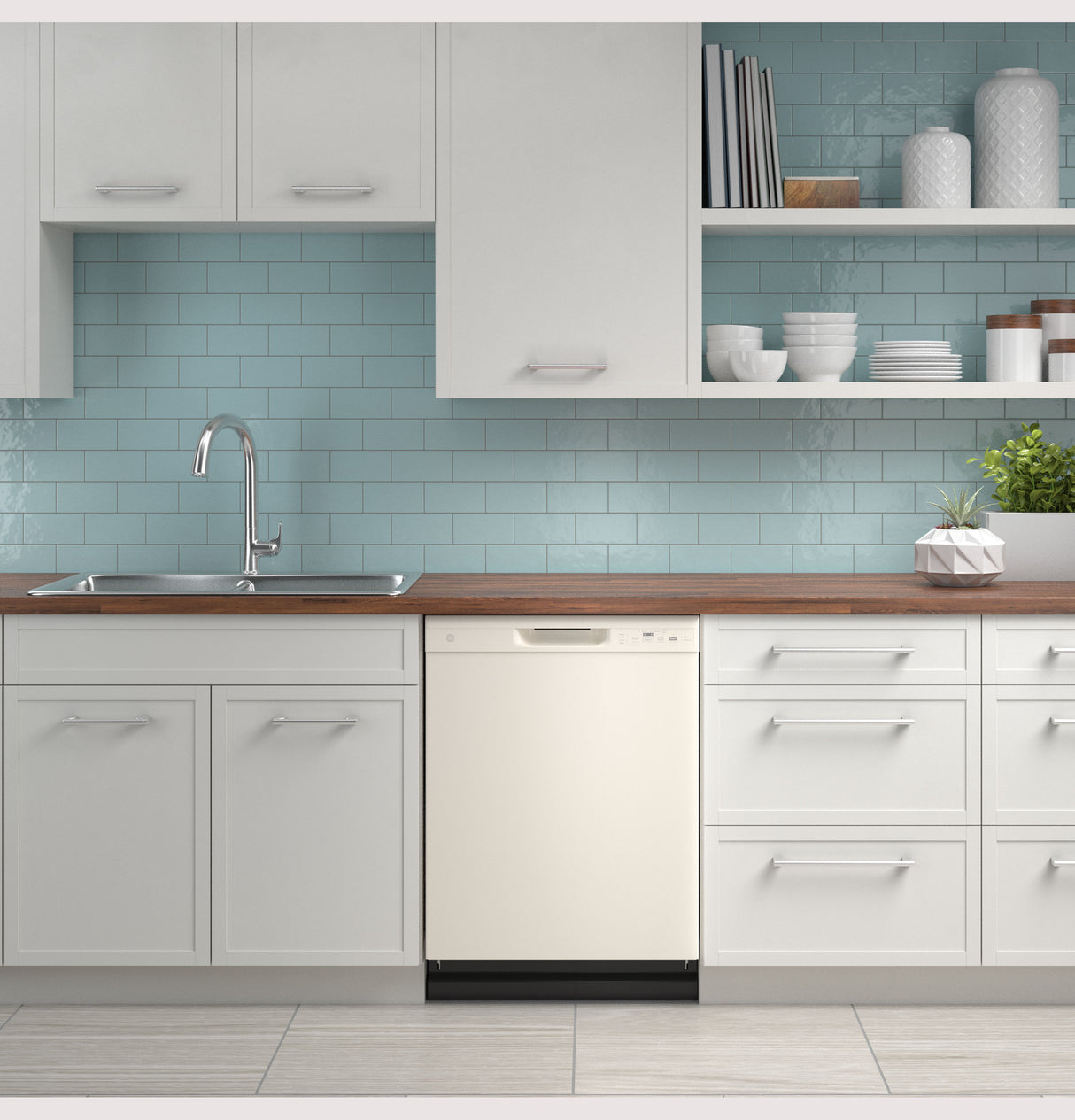 GE GDF535PGRCC - 24 in. Front Control Flush-Mount Dishwasher with 55 dBa Sound Level, Dry Boost & Pocket Handle - Bisque