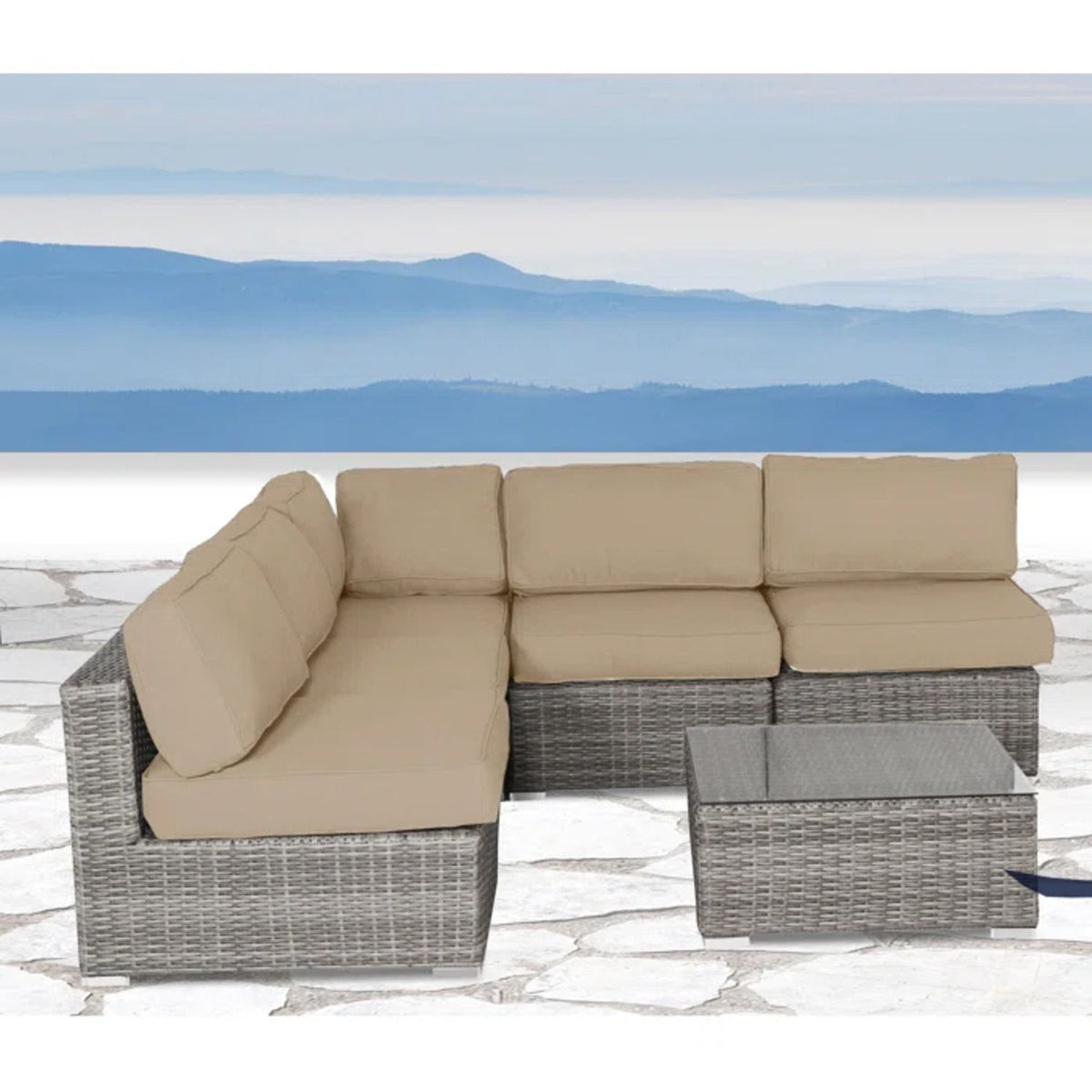 Outdoor Sectional Seating Set With Scratch Free Nylon Feet, Rust Proof - Gray