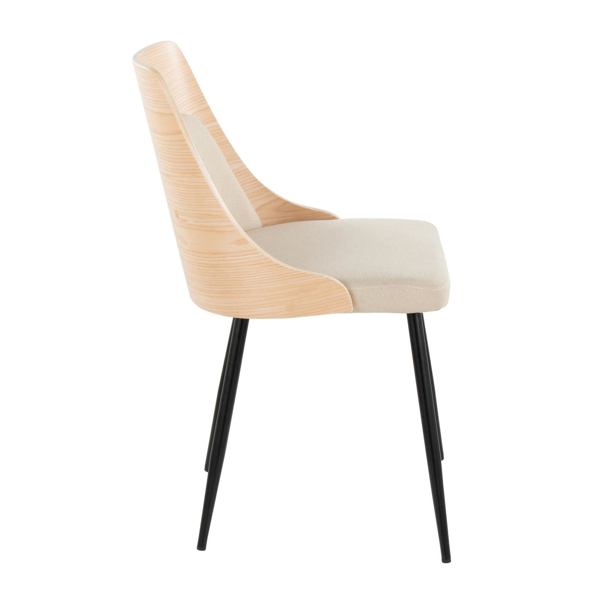 Anabelle - Dining / Accent Chair (Set of 2) - Black Metal, Natural Wood, And Cream Fabric