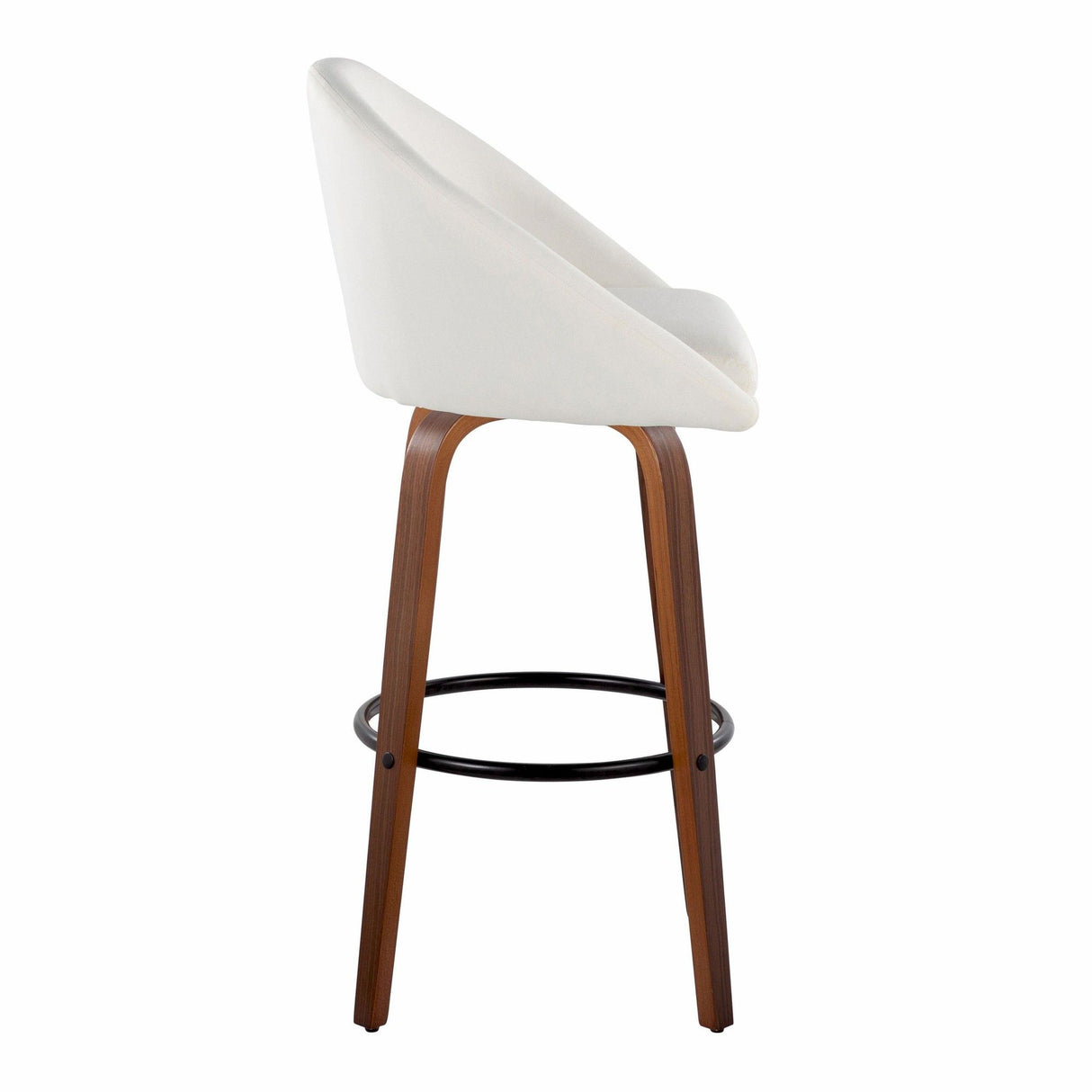 Matisse - 30" Highback Fixed-Height Barstool With Round Black Metal Footrest (Set of 2) - Walnut Wood