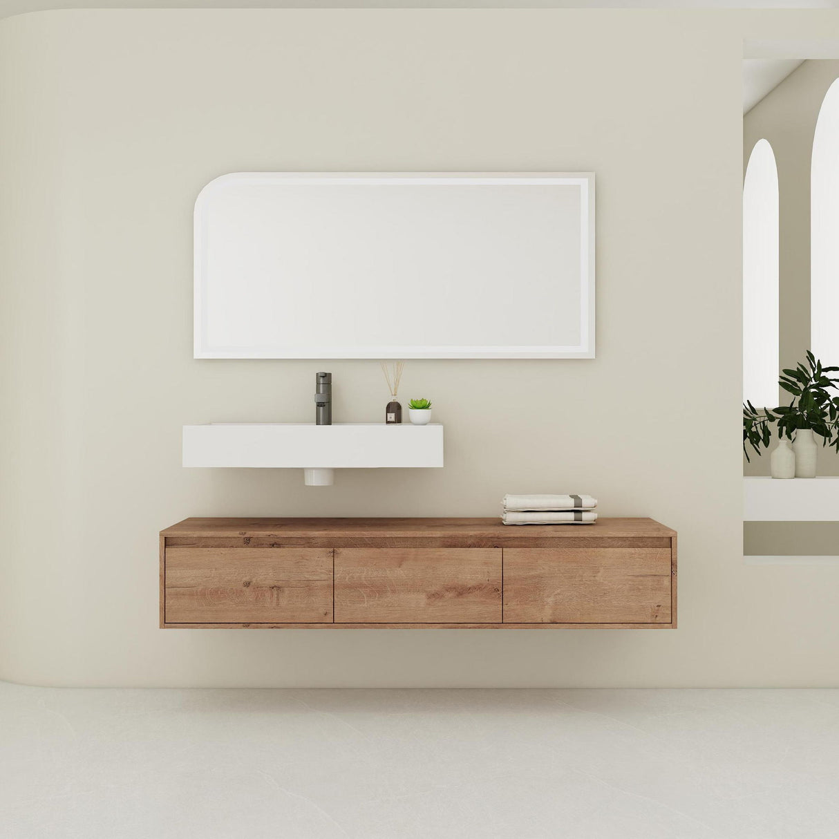Modern Wall Mounted Bathroom Vanity With Resin Sink, Soft Close Drawer - Imitative Oak