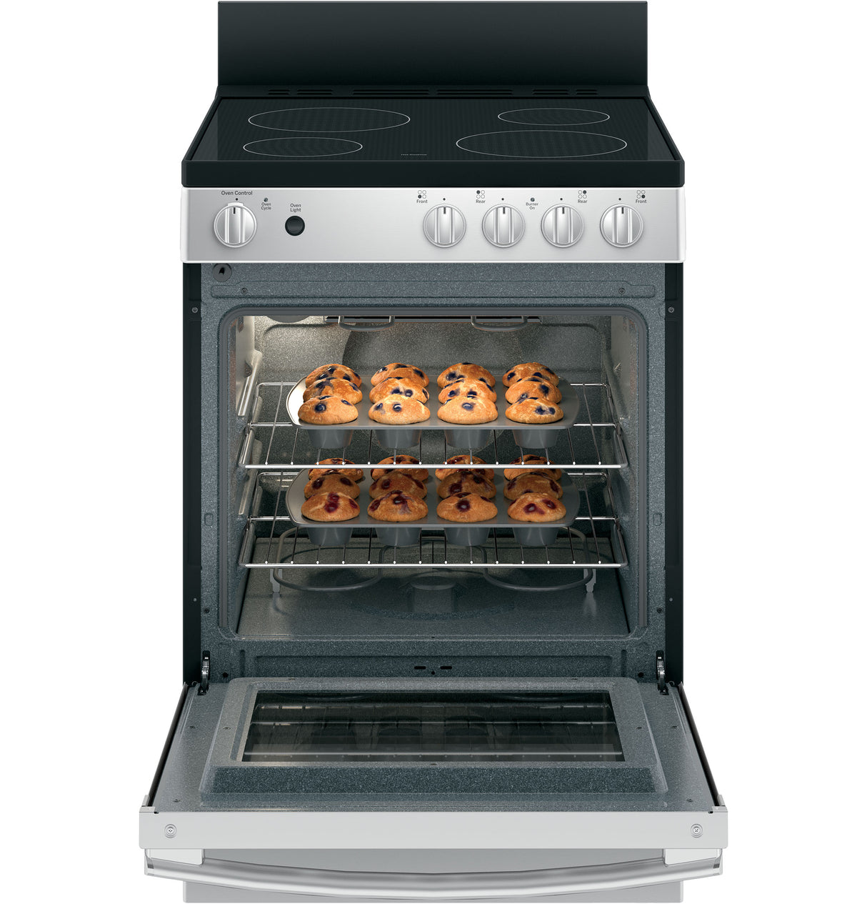 GE JAS640RMSS - 24 in. 2.9 cu. ft. Electric Range with Smoothtop Burners, Steam Clean and Large Window - Stainless Steel
