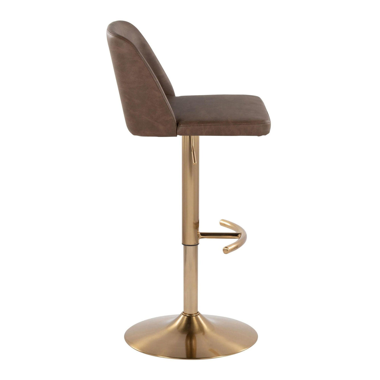 Tintori - Adjustable Barstool With Swivel And Rounded T Footrest (Set of 2) - Gold Metal And Espresso Faux Leather
