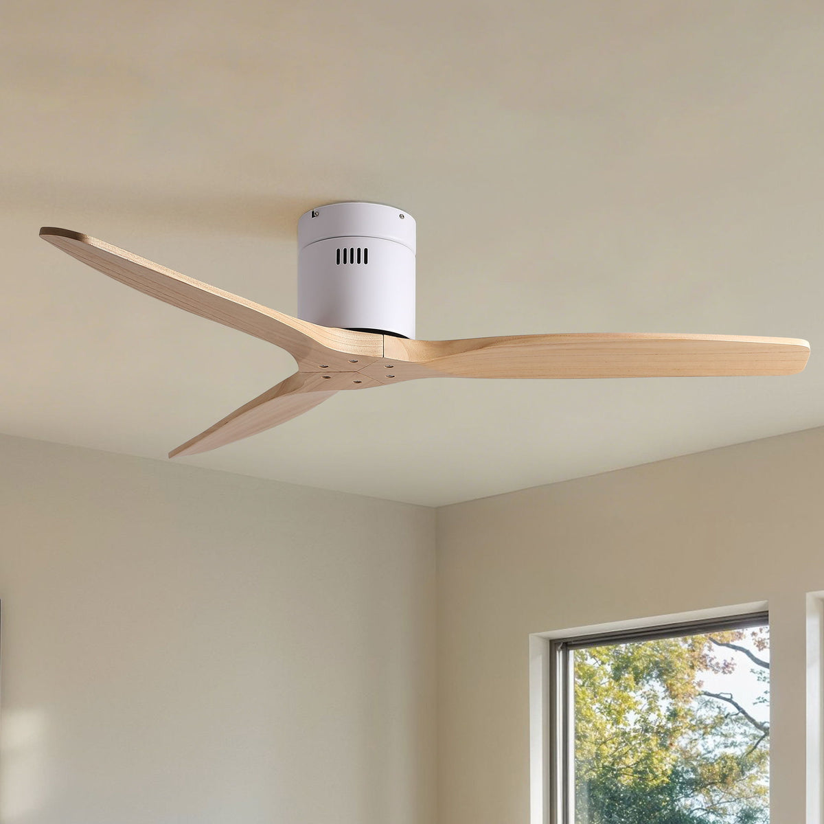 Low Profile Flush Ceiling Fan Without Light - Matte White / White