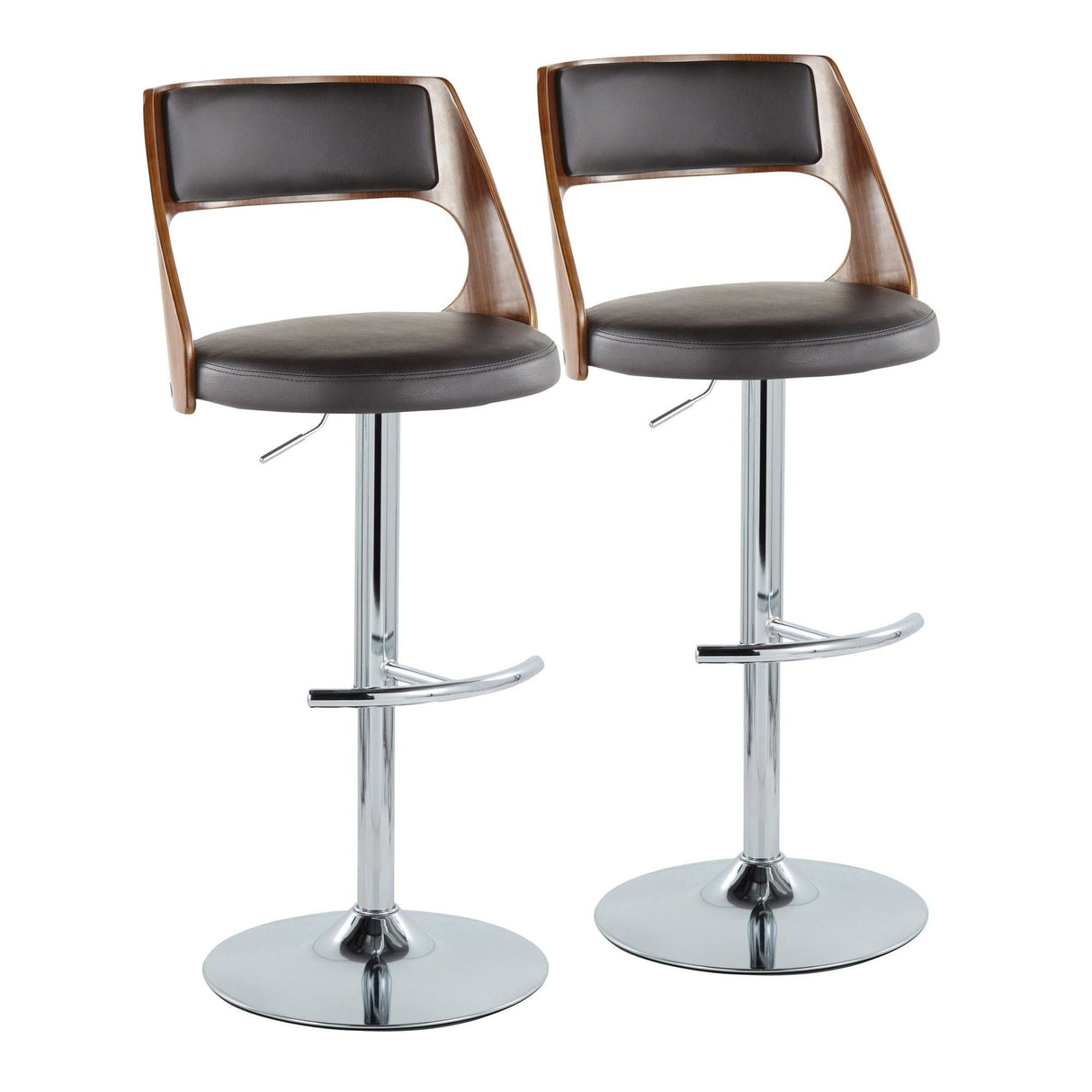 Cecina - Adjustable Barstool With Swivel And Rounded T Footrest (Set of 2) - Chrome Metal, Cherry Wood