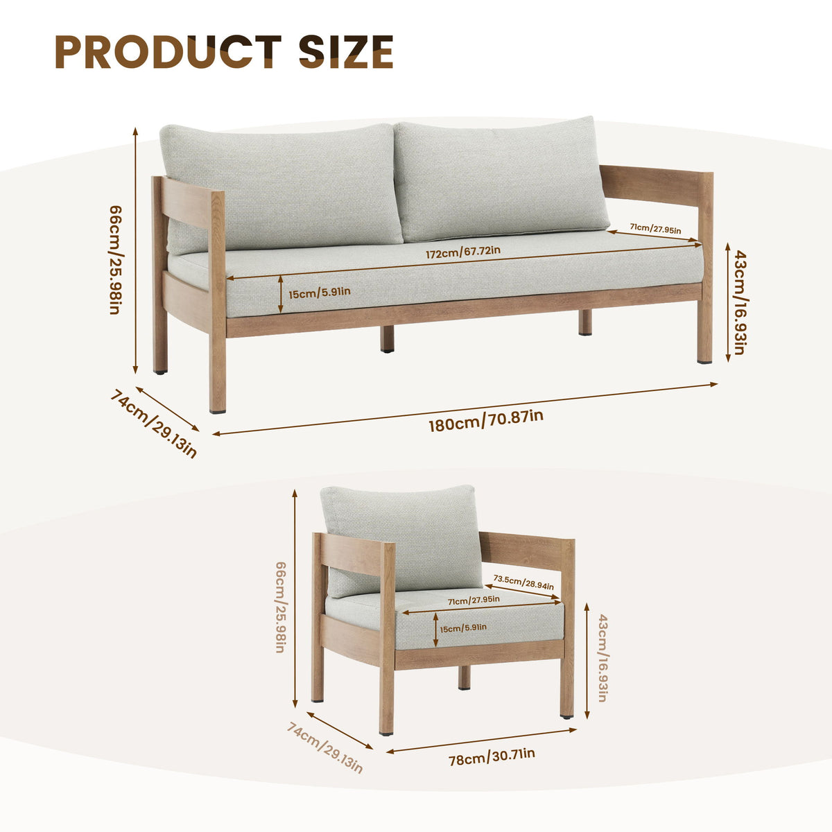 Outdoor Sofa With Weather Resistant Cushions (Coffee Table Not Included) (Set of 3) - Oak