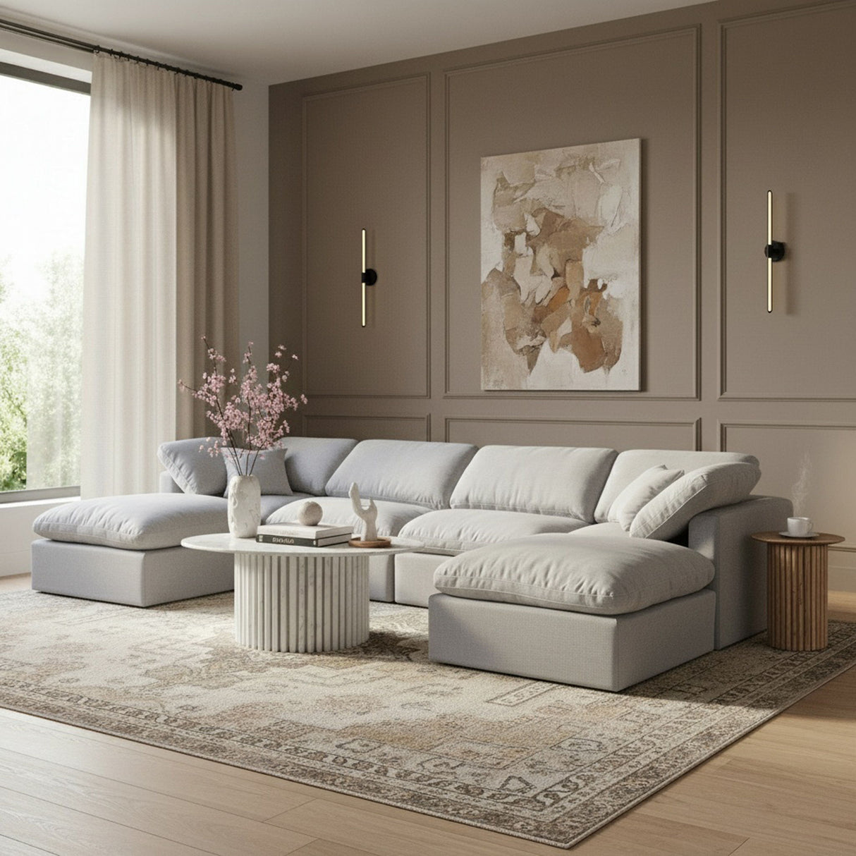 Indulge - Linen 6 Piece Modular Double Chaise Sectional