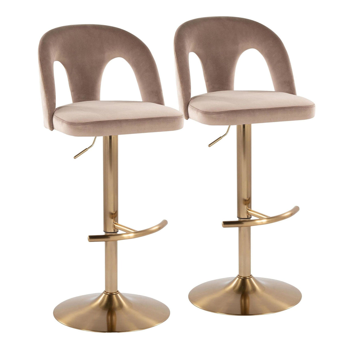 Ava - Upholstered Adjustable Barstool (Set of 2) - Gold Base