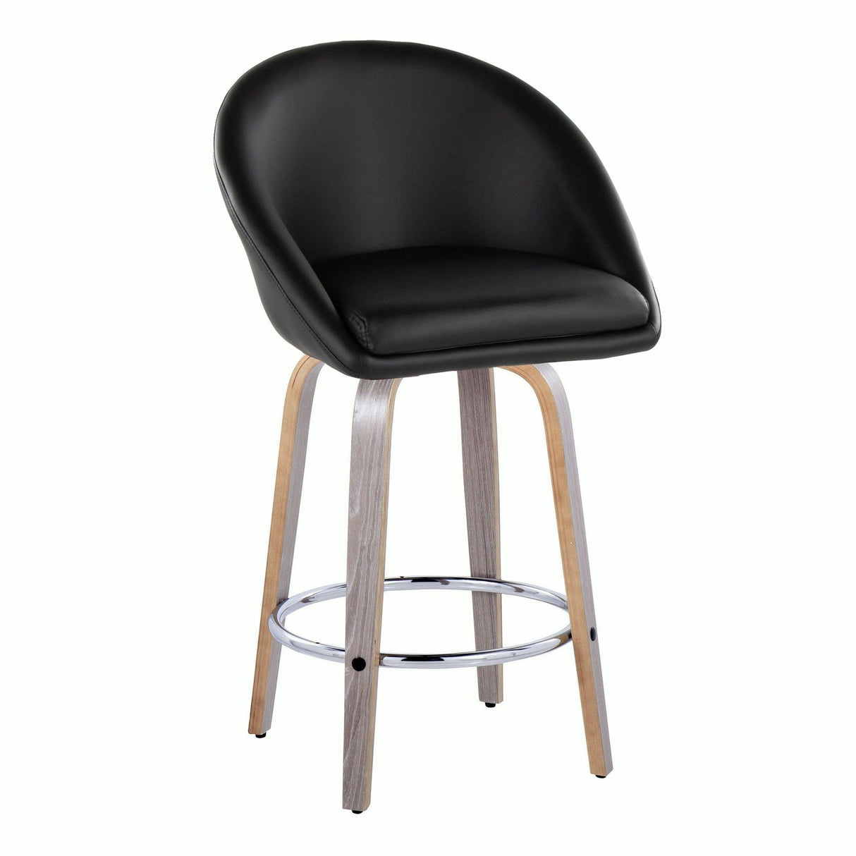 Matisse - Highback Fixed-Height Counter Stool (Set of 2) - Light Gray Wood, Black Faux Leather, Chrome Metal