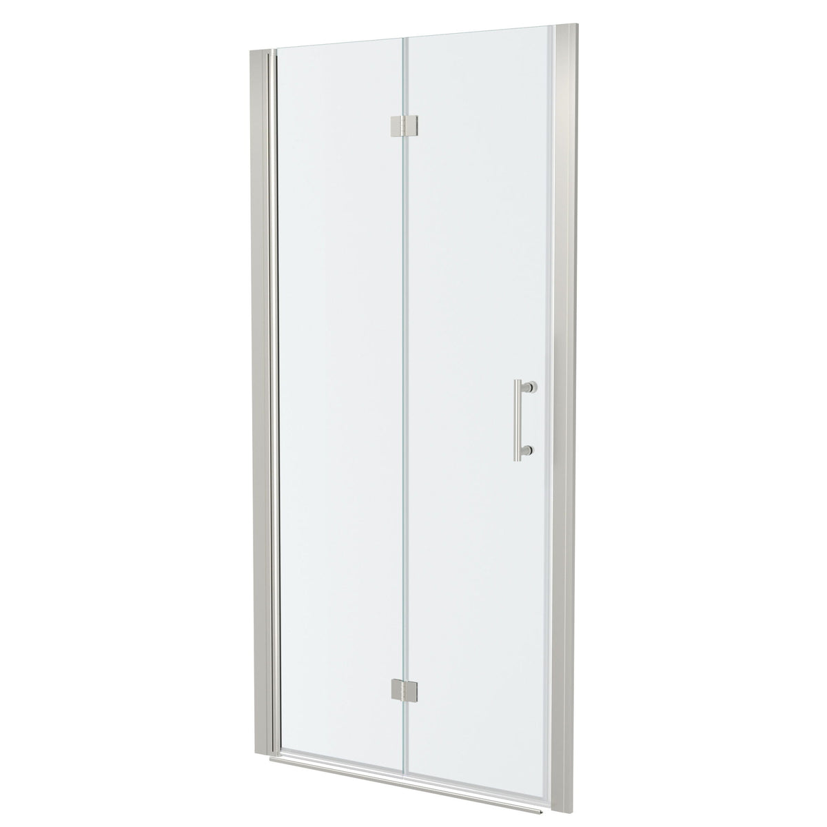 Fold Frameless Shower Door With Tempered Glass - Brushed Silver