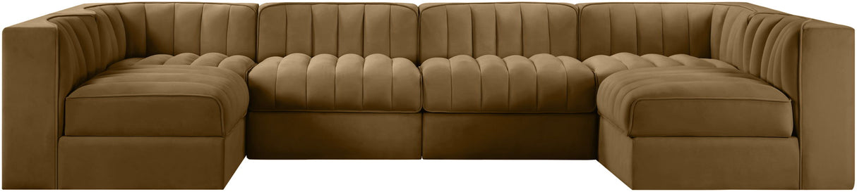Rummi - Armless Velvet Performance Fabric Upholstered 6 Piece Modular Sectional