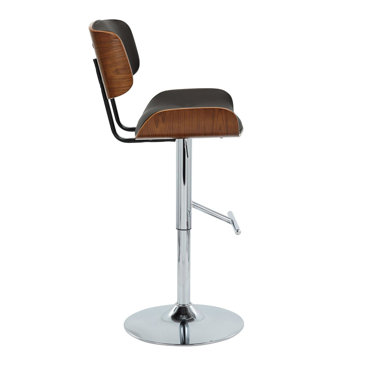 Lombardi - Adjustable Barstool (Set of 2) - Chrome Metal, Walnut Wood, Espresso Faux Leather