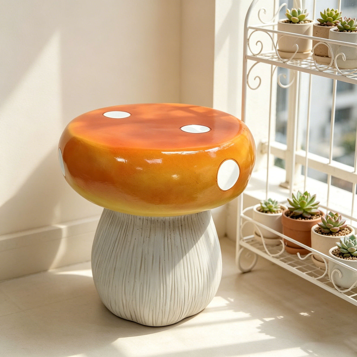 Mushroom Model Statue Stool, Outdoor Garden Stool - Orange
