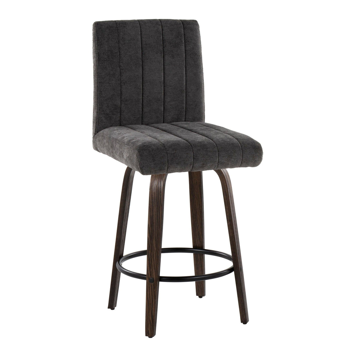 Hannah - Fixed-Height Counter Stool With Swivel And Round Black Metal Footrest (Set of 2) - Walnut Glazed Wood