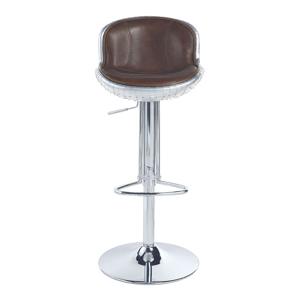 Brancaster - Adjustable Stool With Swivel - Vintage Brown Top Grain Leather & Aluminum