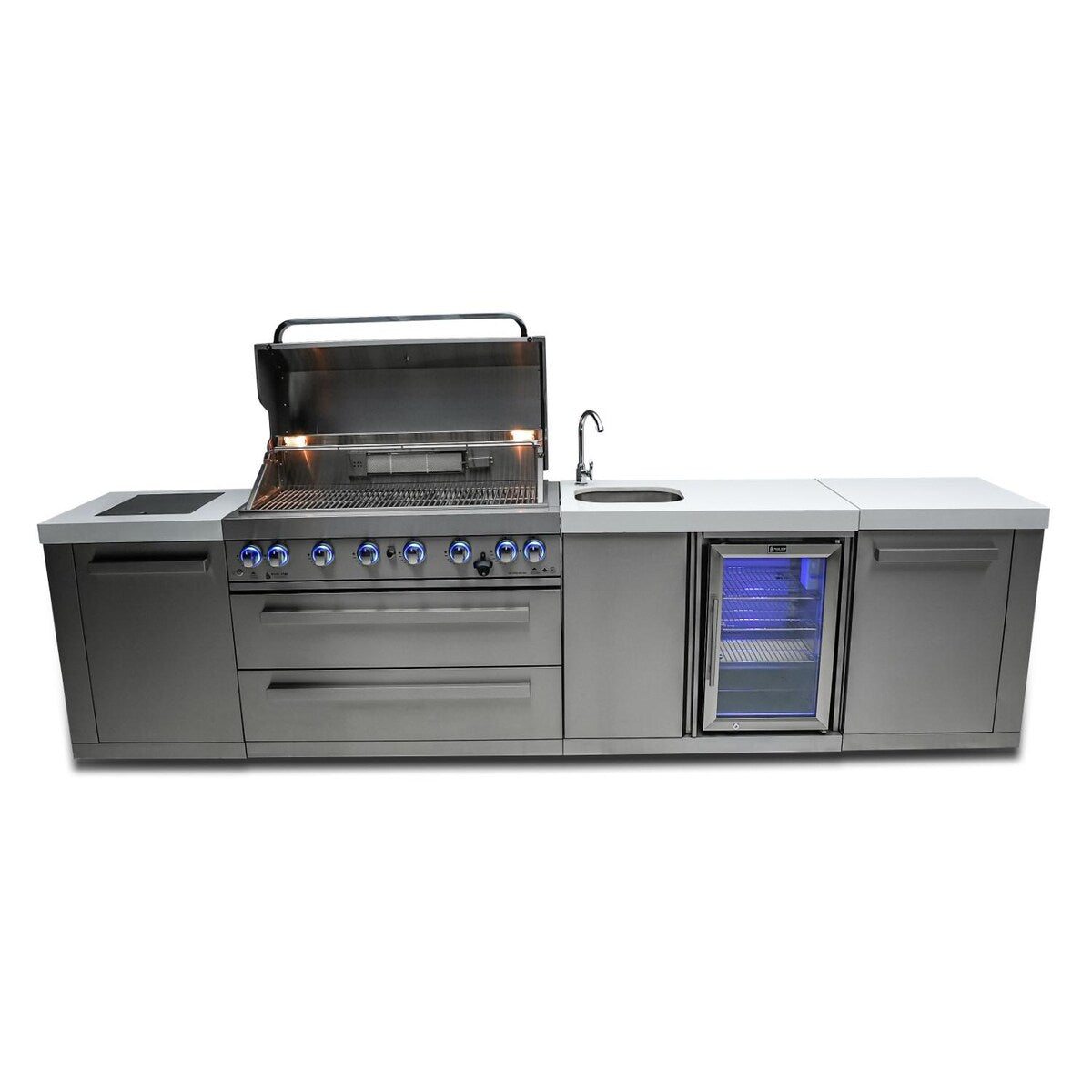 Mont Alpi Original Series 11 Ft Propane Outdoor Kitchen Island w/ Side Burner & Beverage Center - MAi805-BEV