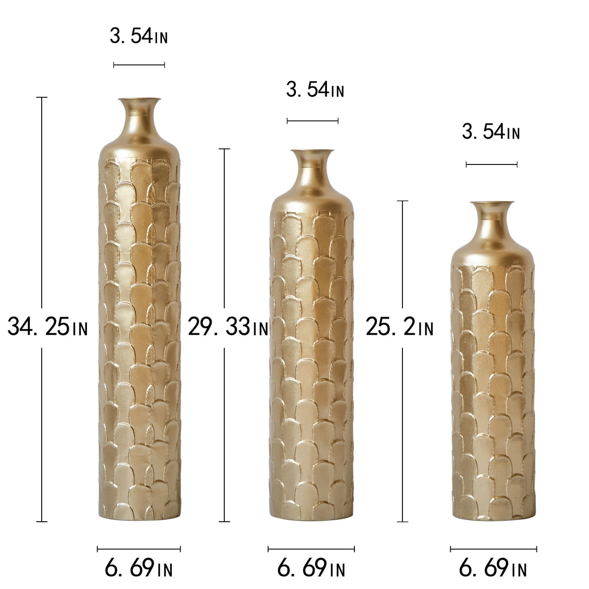 Floor Metal Vases Decorated White Metal Vases (Set of 3) Gorgeous Home Decoration Large Glazed Metal Vases - Golden