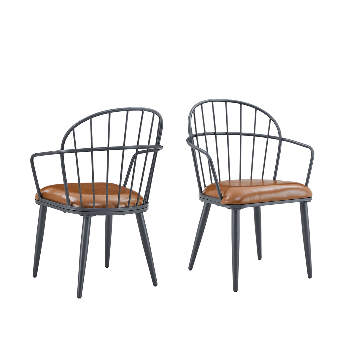 Industrial Inspired Upholstered Dining Chair Set With Metal Legs (Set of 2) - Brown