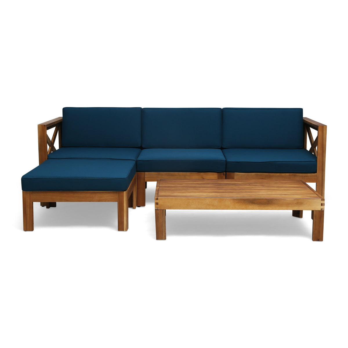 Radiat 5 Piece Outdoor L Shaped Sof Set With Coffee Table And Water Resistant Cushions - Teak