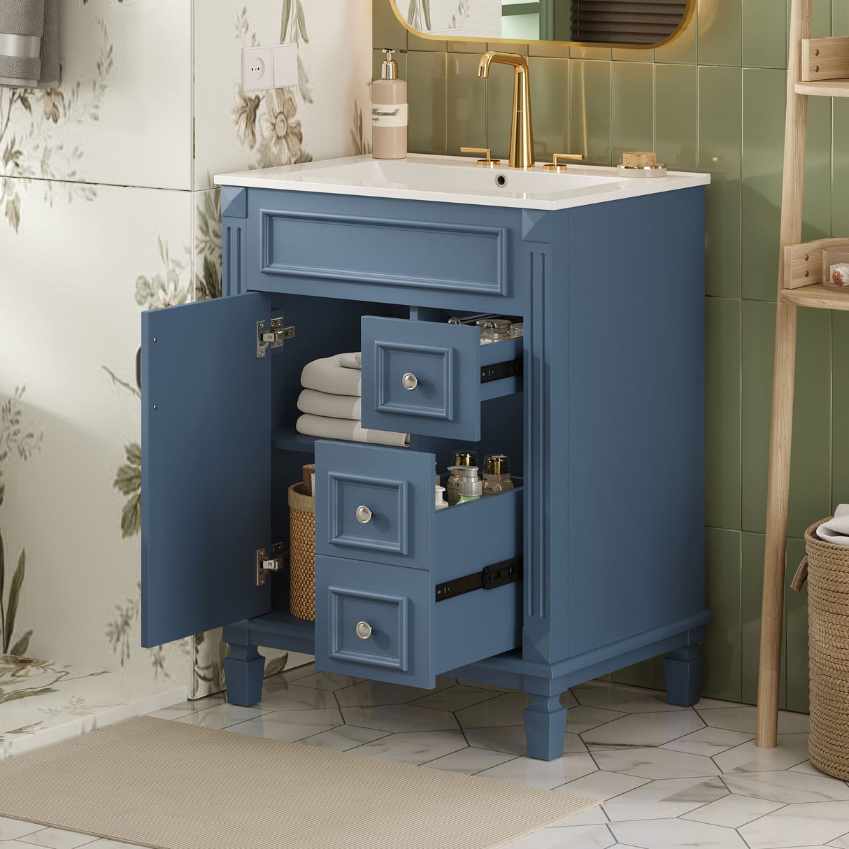 Bathroom Vanity With Sink, Compact Cabinet & 2 Drawers And Adjustable Shelf