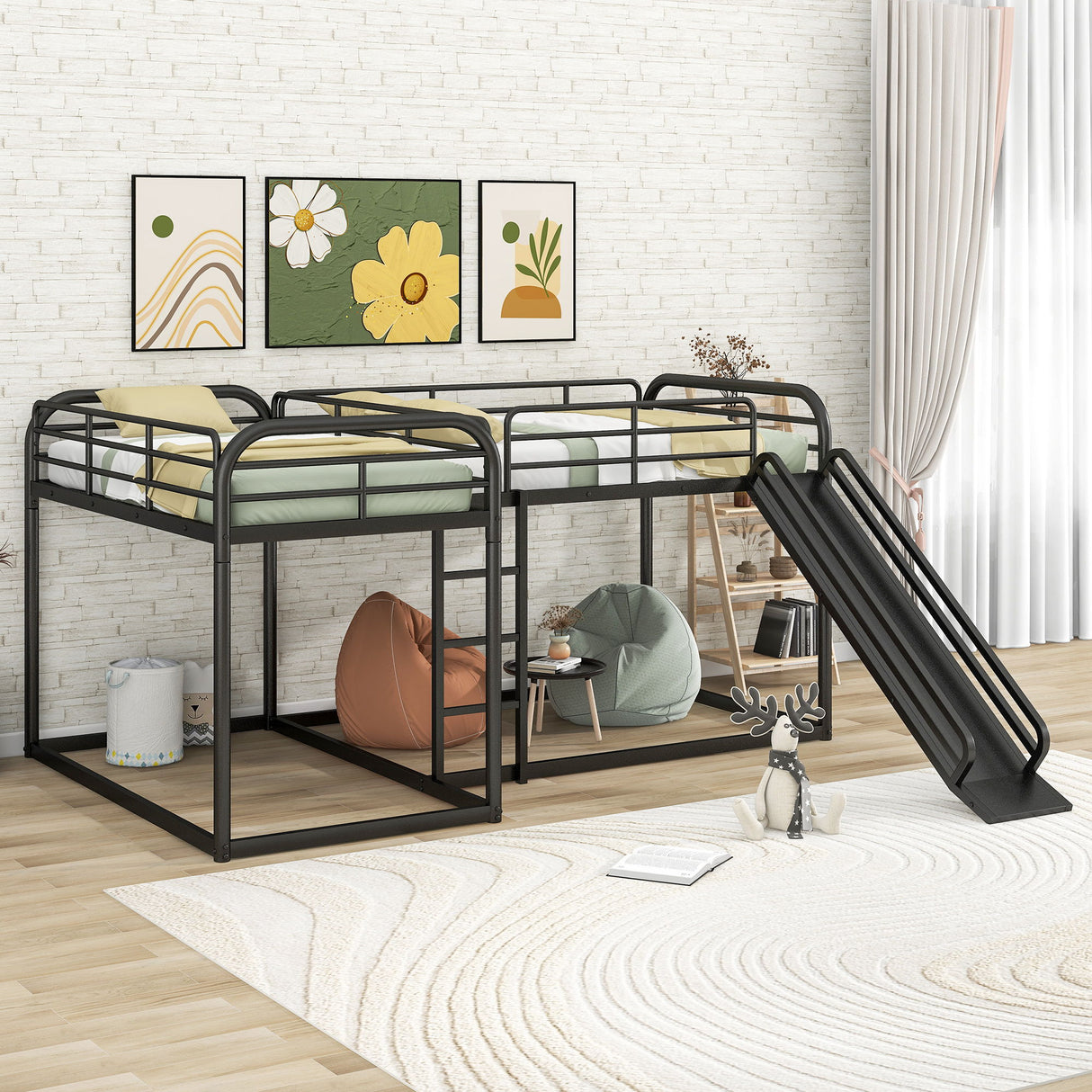 L Shaped Bunk Bed With Slide And Short Ladder