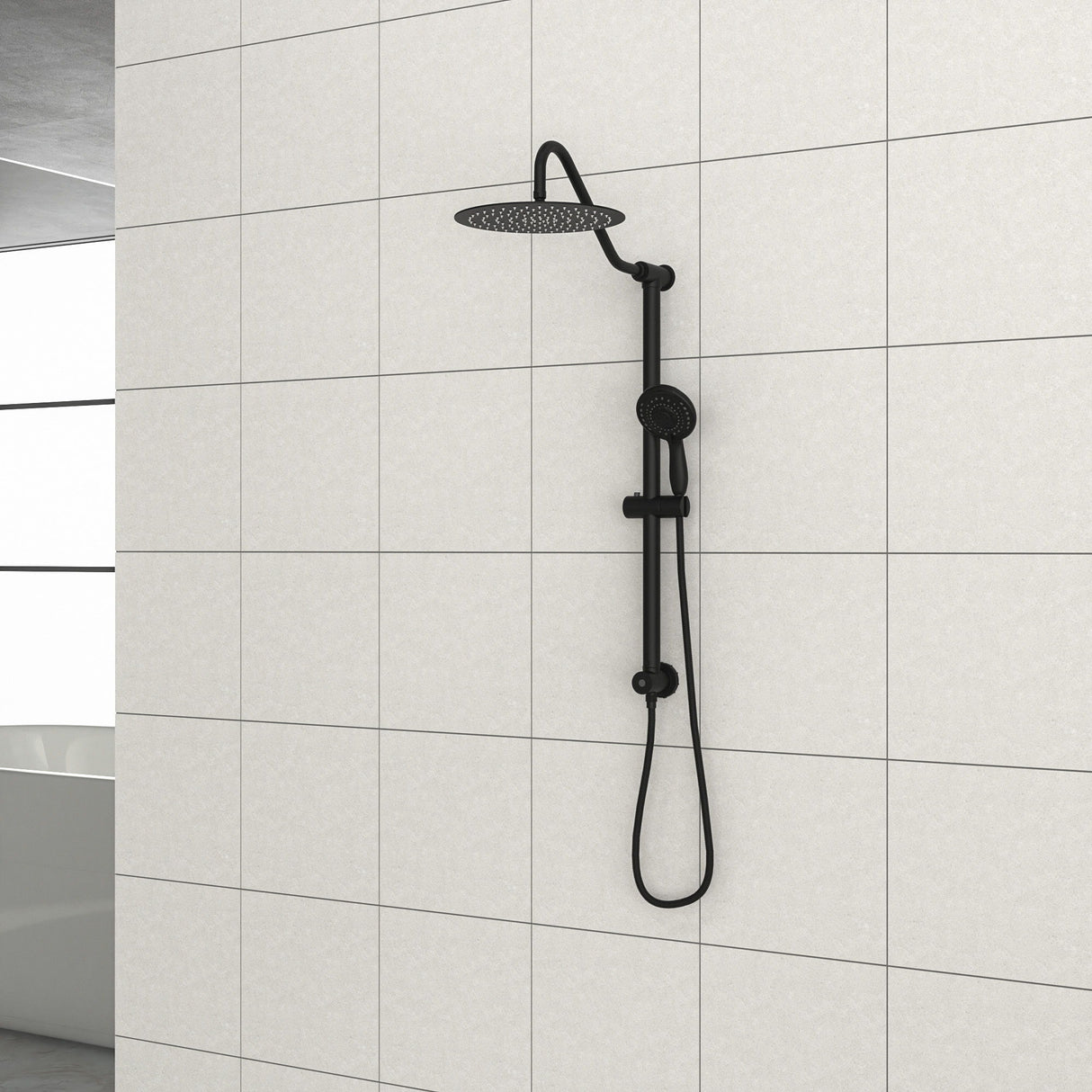 Shower System With 5 Function Rain Hand Shower And Slide Bar Combo