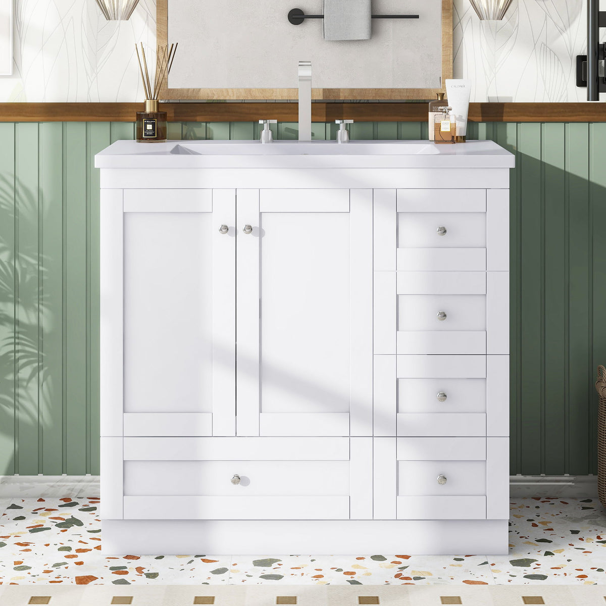 Shaker Free Standing Bathroom Vanity Cabinet With Sink, Soft Close Drawers, Soft Close Doors