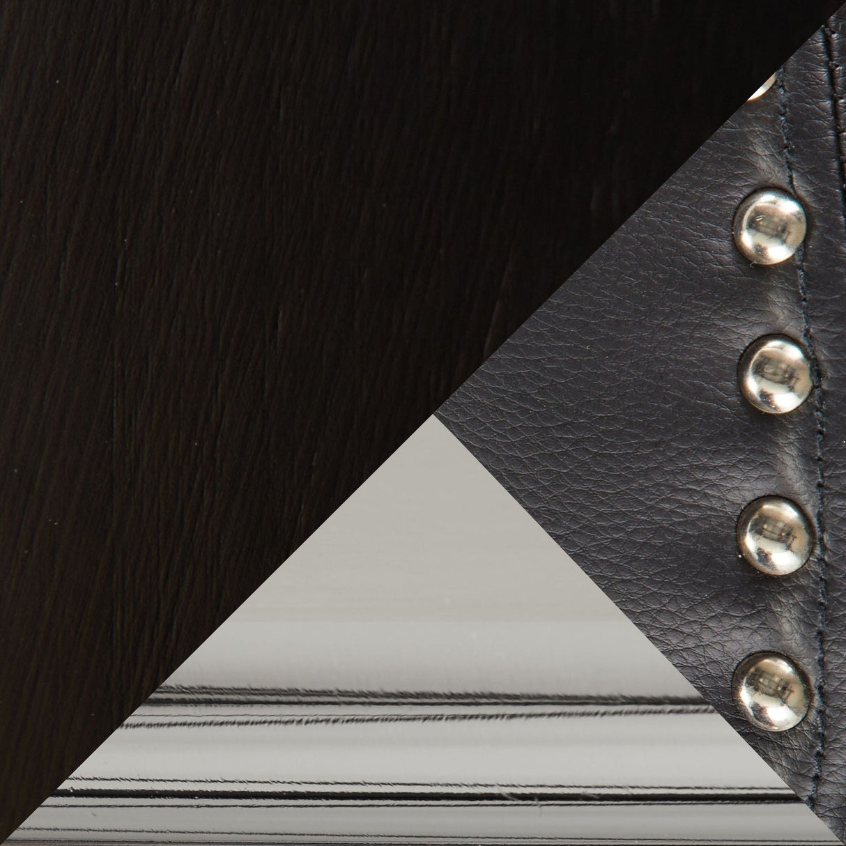 Studded - Marcel Fixed-Height Barstool (Set of 2) - Black Wood, Black Faux Leather, Chrome Metal
