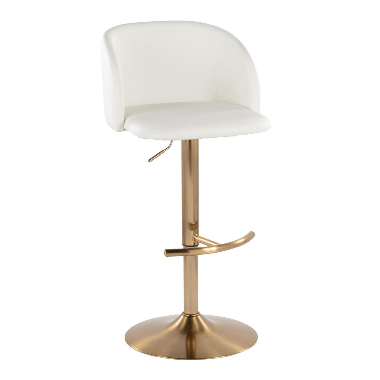 Fran - Adjustable Barstool (Set of 2) - Gold Metal, White Faux Leather