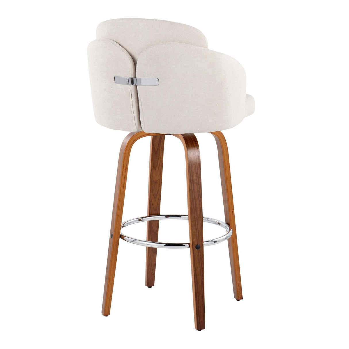 Dahlia - Contemporary Fixed-Height Barstool (Set of 2) - Walnut Wood, Chrome Footrest