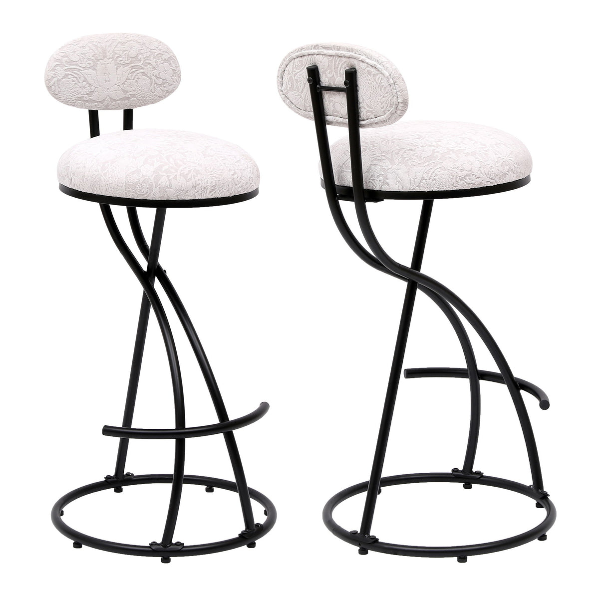 Round Print Bar Stools Upholstered Chairs For Kitchen (Set of 2)