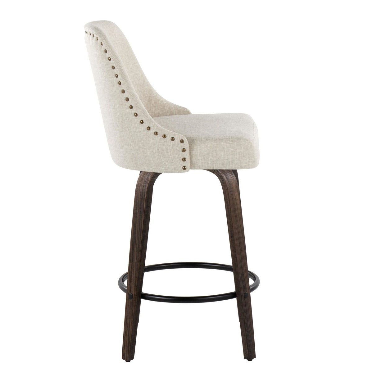 Marcel - 27" Fixed-Height Counter Stool With Swivel And Round Black Metal Footrest (Set of 2) - Walnut Glazed Wood