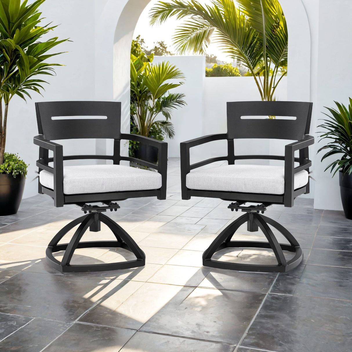 Outdoor Patio Swivel Rocker With Outdoor Grade Sunbrella Fabric Cushions (Set of 2) - Ember Black