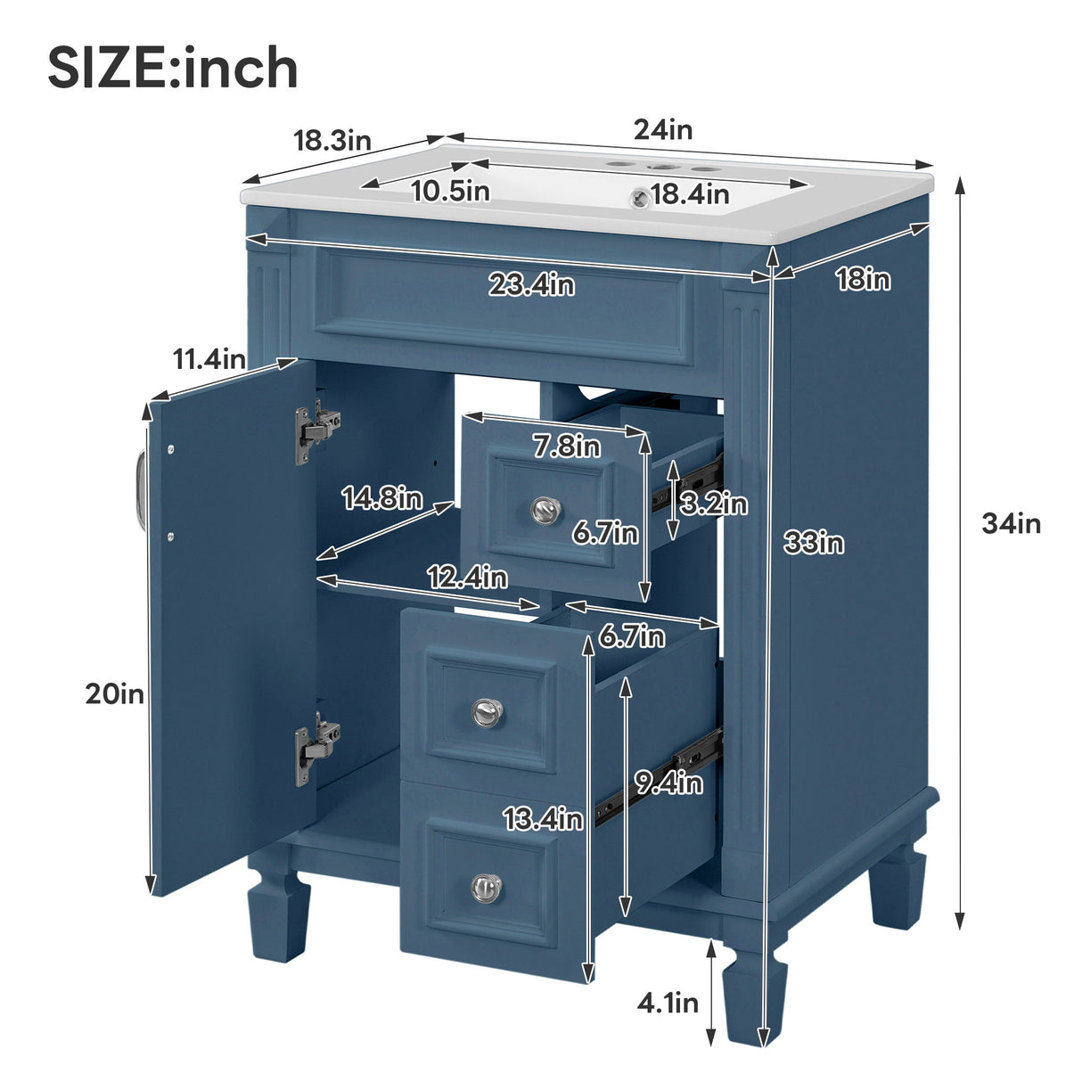 Bathroom Vanity With Sink, Compact Cabinet & 2 Drawers And Adjustable Shelf