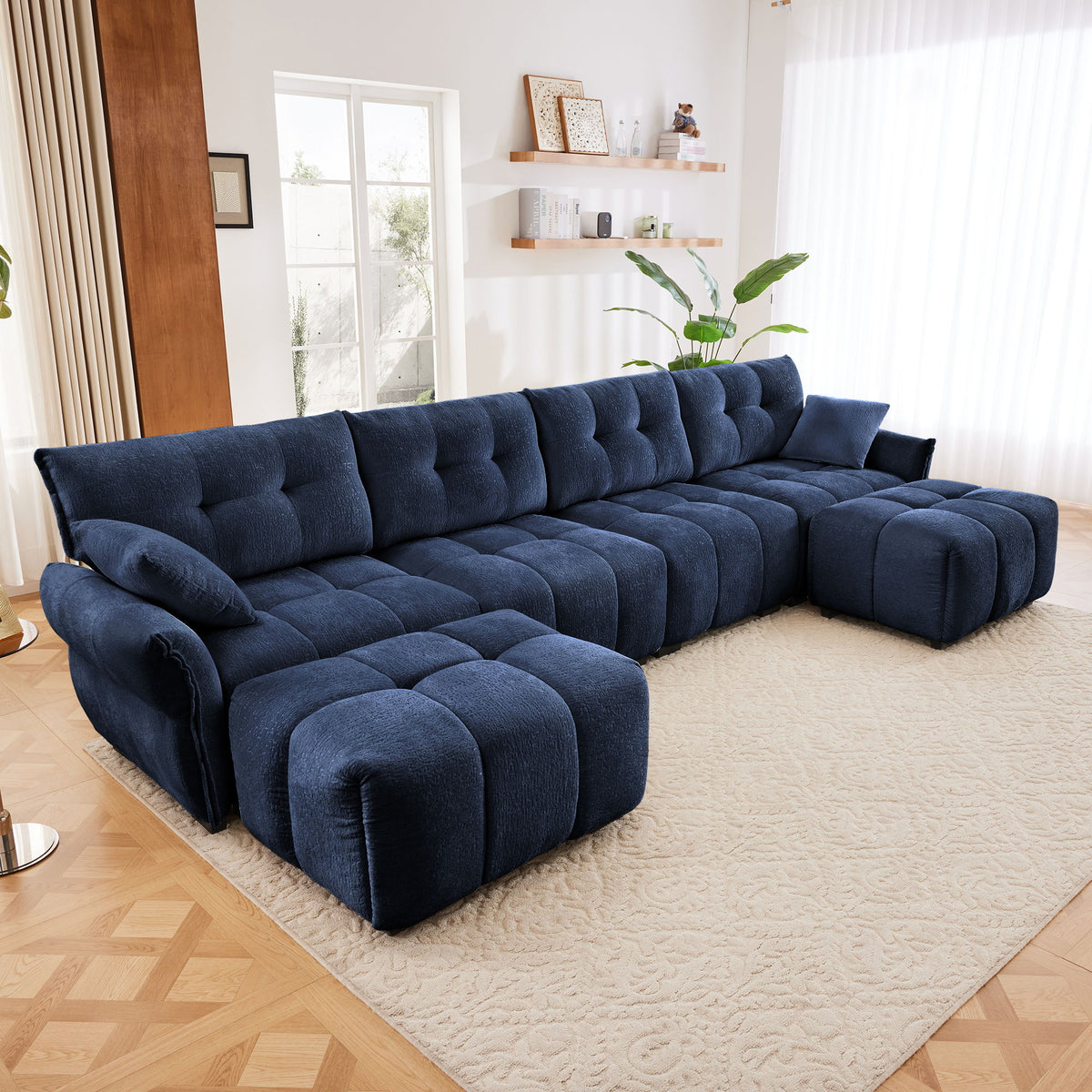 Sofa Set With Ottoman And Pillows, Textured, High Resilience Cushions