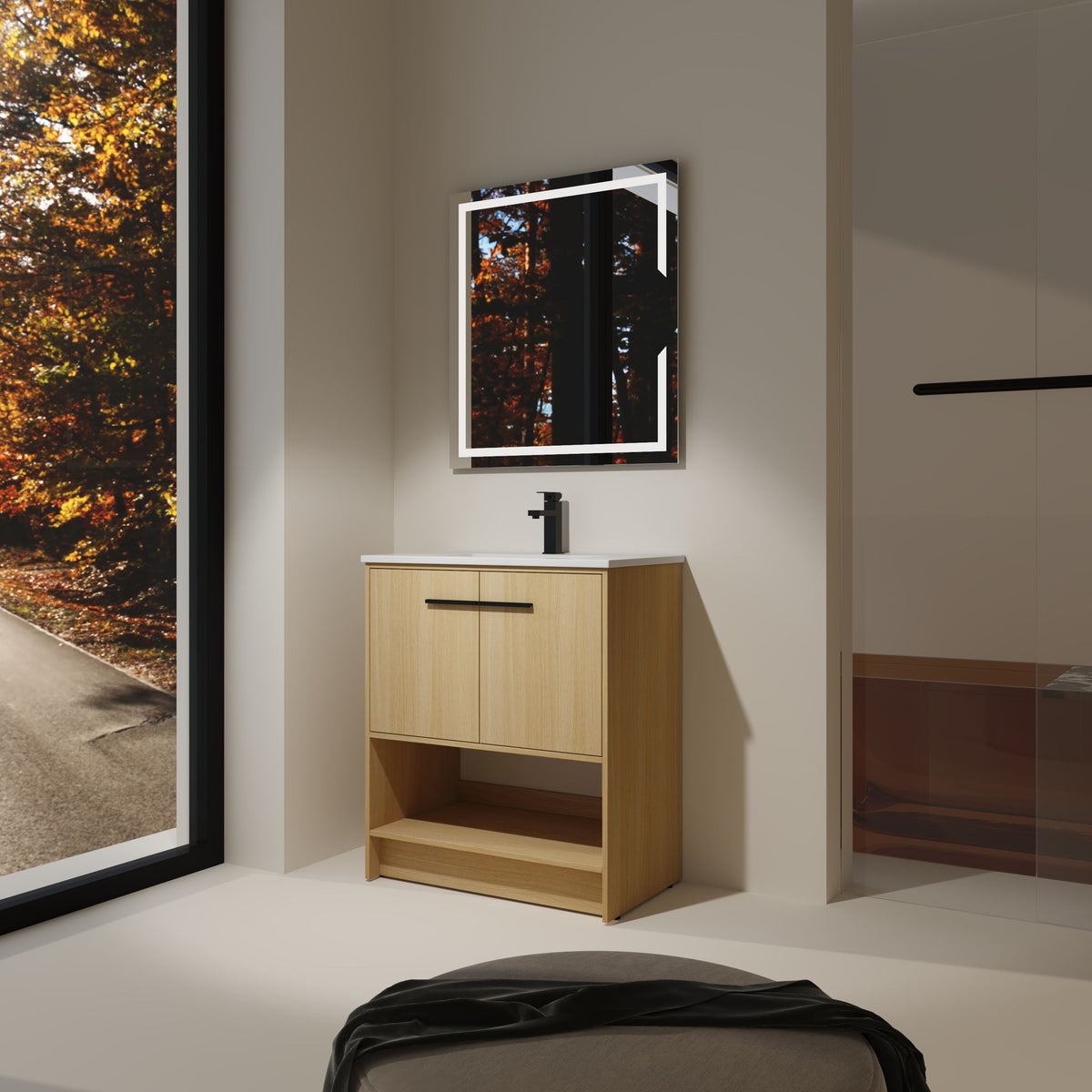 Modern Bathroom Vanity With Ceramic Sink, Freestanding Cabinet, Soft Closing Doors