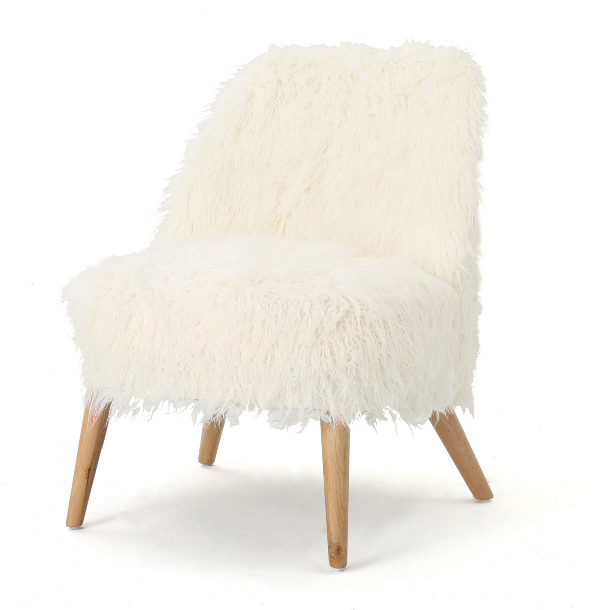 Modern Glam Club Chair With Shaggy Textures - White