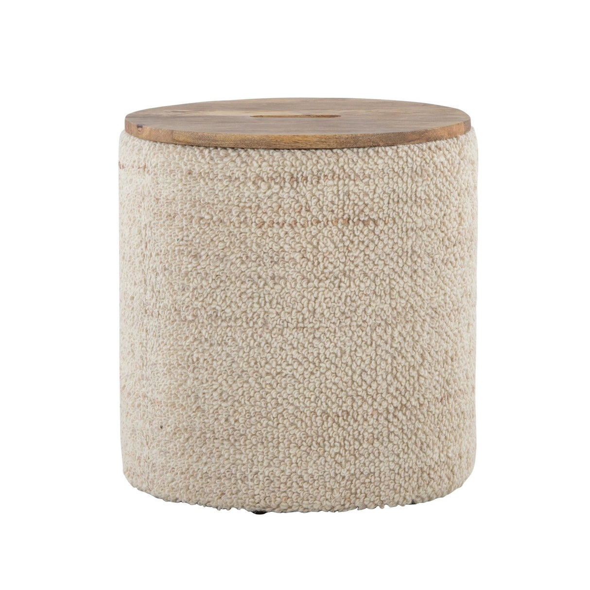 Tahoe - Wood Ottoman - Beige Wool, Mango Wood