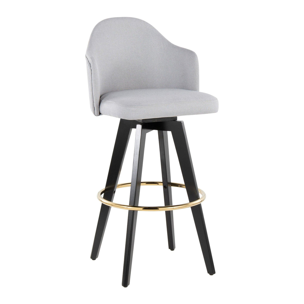 Ahoy - Upholstered Fixed-Height Barstool (Set of 2) - Black Base, Gold Footrest