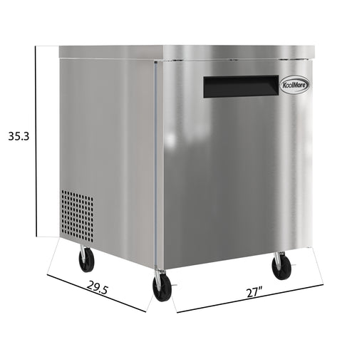 27 in. One Door Commercial Undercounter Refrigerator 5 cu. ft. in Stainless-Steel (KM-UCR-1DSS)