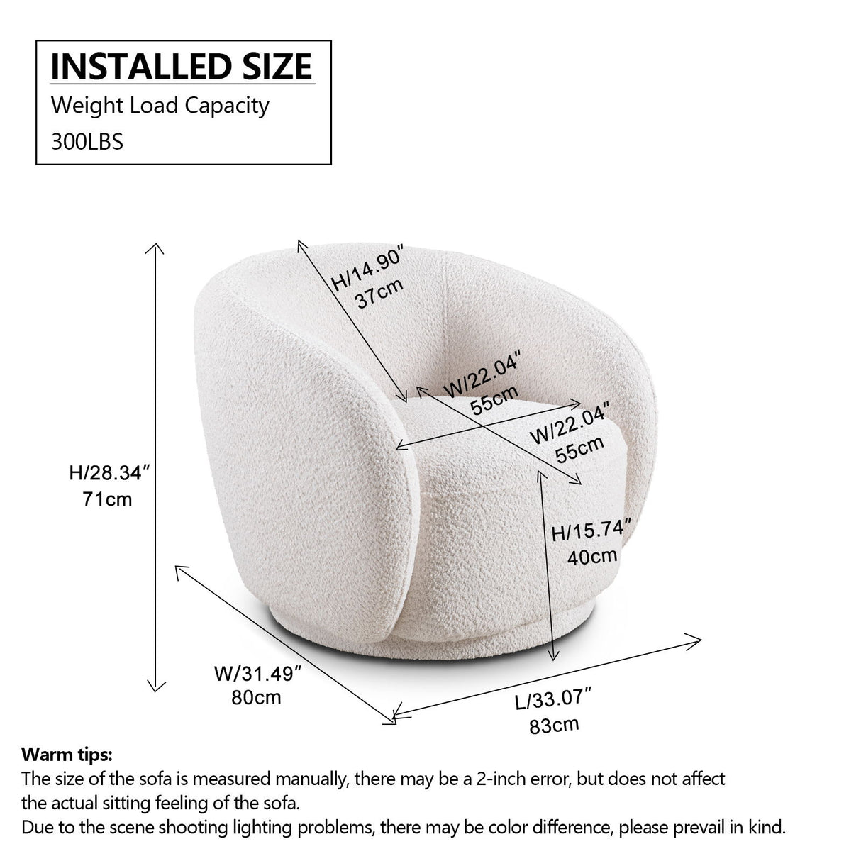 Swivel Accent Upholstered Barrel Chair - White