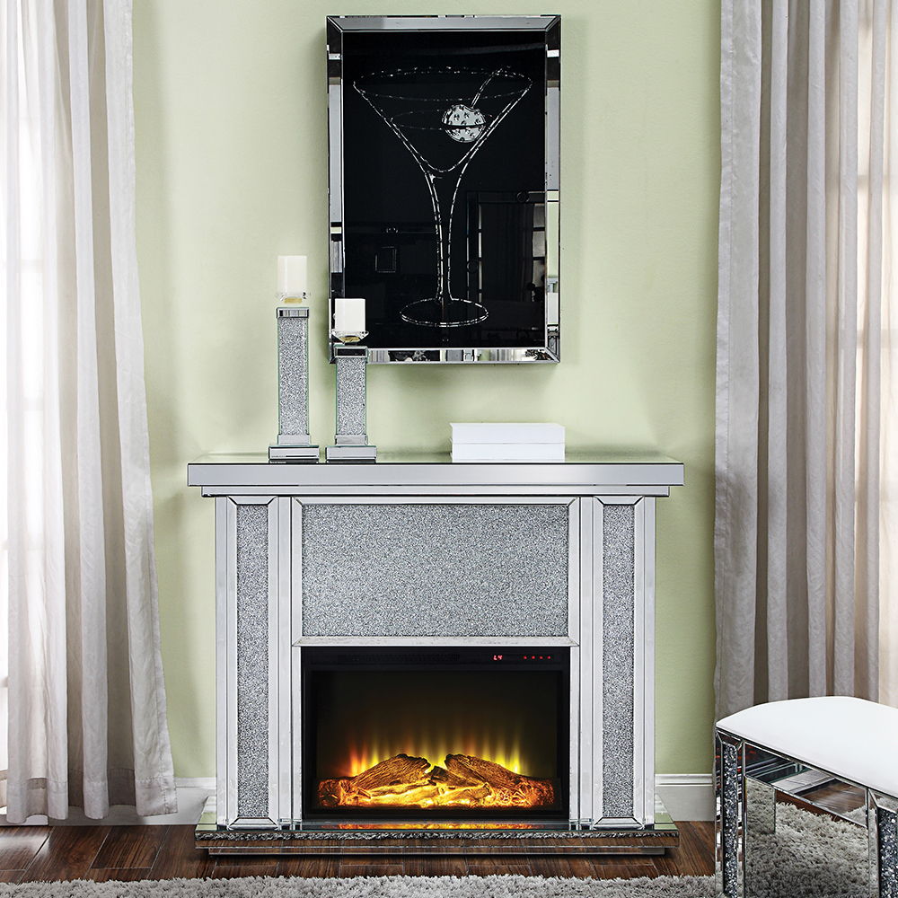 Noralie - LED Electric Fireplace - Mirrored & Faux Diamonds