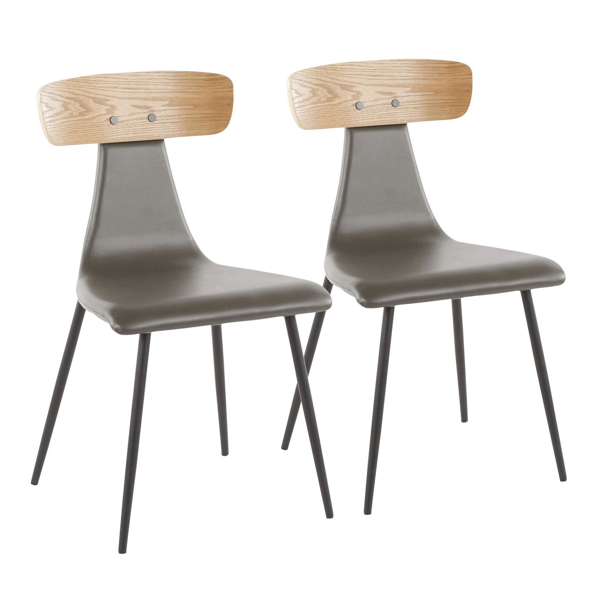 Elio - Chair (Set of 2) - Black Metal, Clay Gray Faux Leather, Natural Wood