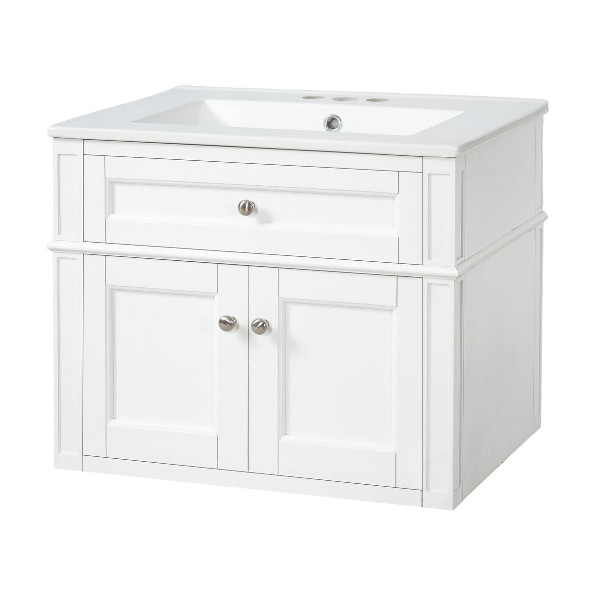 Wall Mounted Bathroom Vanity With Tip Out Drawer And Open Back Design