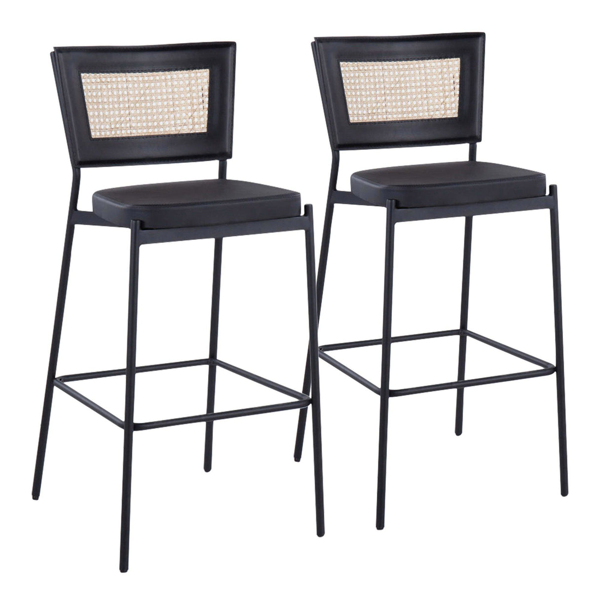 Rattan Tania - 29" Fixed-Height Barstool (Set of 2) - Black