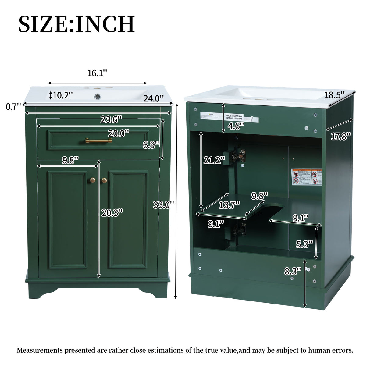 Bathroom Vanity With Integrated Sink, 2 Door Cabinet With Tip Out Drawer, Rectangular Design