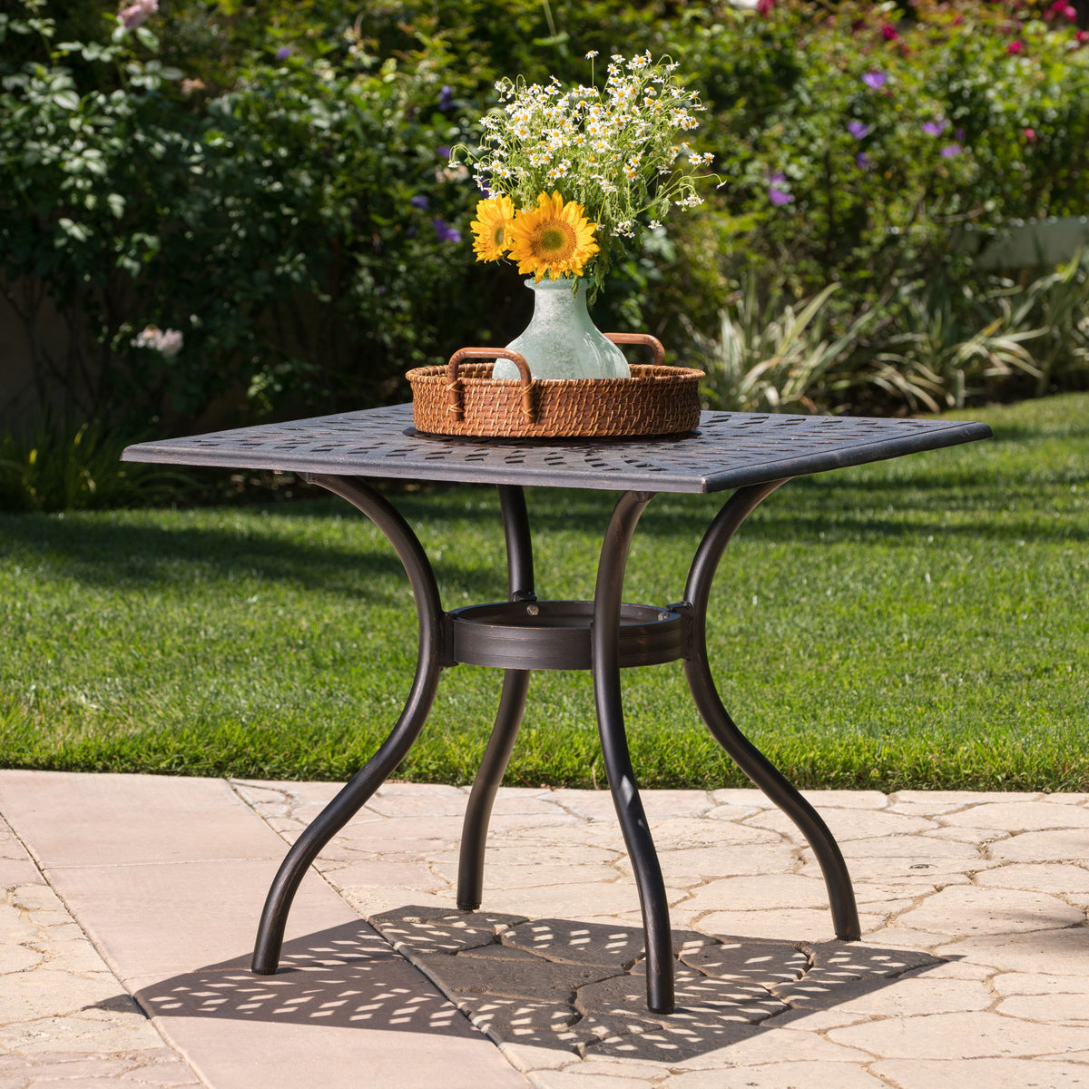Enchantia - Outdoor Square Dining Table With Weave Tabletop And Flared Legs - Copper
