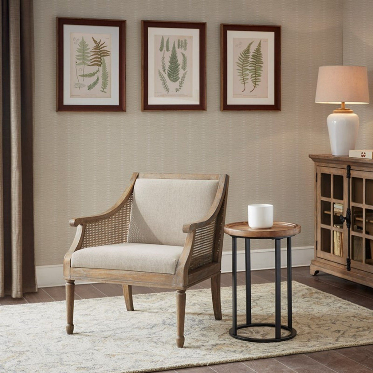 Transitional Cane Accent Armchair And Back Cushion - Natural