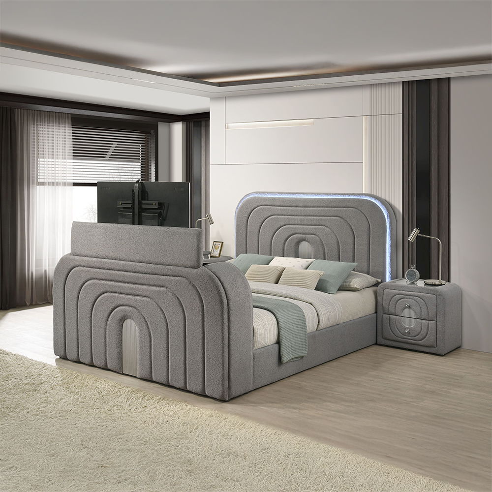 Shelyn - Bed With Led, TV Stand, Fireplace & Bluetooth