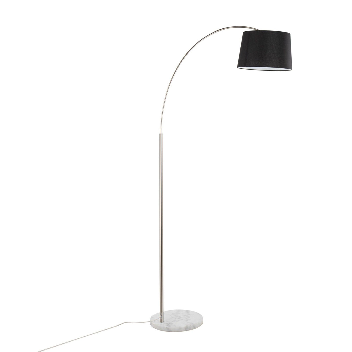 Salon - March Floor Lamp - White Marble And Nickel With Black Linen Shade